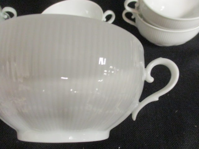 Kaiser "Romantica" West Germany Porcelain Bowls, Plates and Bouillon Clear Soup Bowls - 8