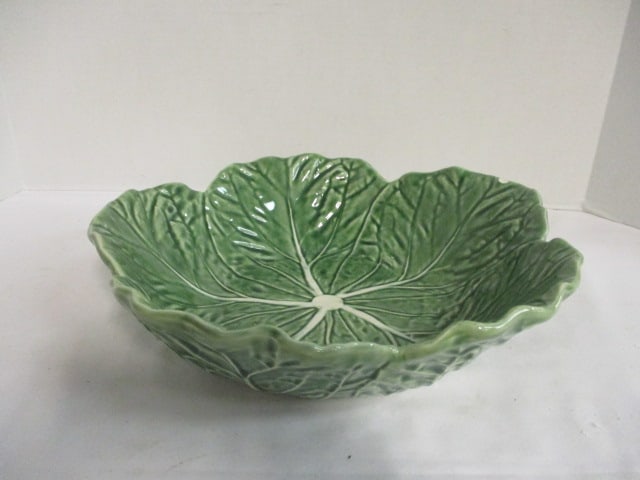 Bordallo Pinheiro Cabbage Leaf Portugal Pottery Bowl: 11"dia x 3 1/4"h, small chip on rim