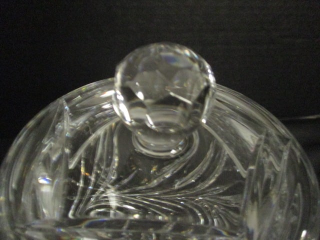 Heavy Crystal Biscuit Jar with Faceted Finial and Scrolling Leaf Design - 2