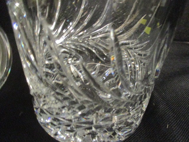 Heavy Crystal Biscuit Jar with Faceted Finial and Scrolling Leaf Design - 5