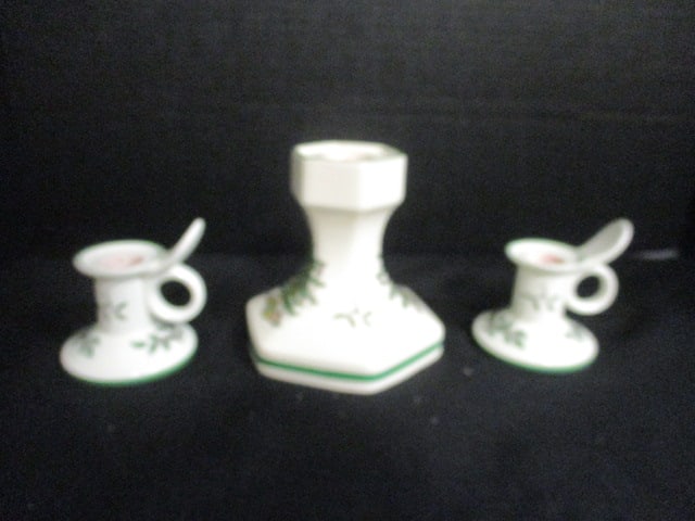 Spode "Christmas Tree" Candle Stick Holder and Pair of Chamberstick Candle Holders (1 of 8)