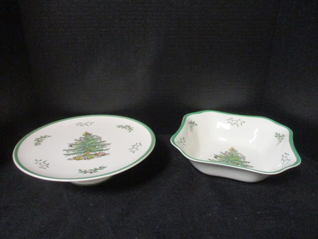 Spode "Christmas Tree" Square Serving Bowl and Cake/Dessert Stand (1 of 8)
