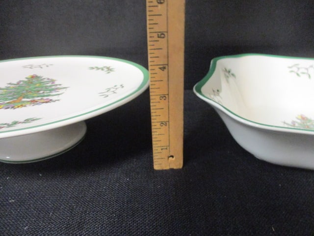 Spode "Christmas Tree" Square Serving Bowl and Cake/Dessert Stand - 5