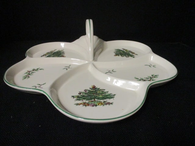 Spode "Christmas Tree" Handled Divided Hors d'oeuvre Tray: approx. 12 1/2"dia