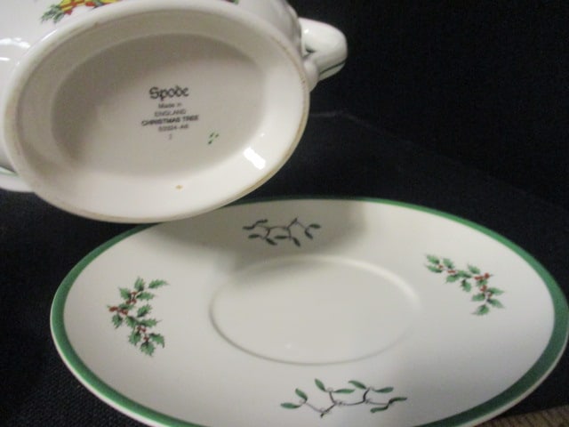 Spode "Christmas Tree" Completer Set-Butter Dish, Shakers, Creamer, Sugar Bowl and Sauce Boat - 7