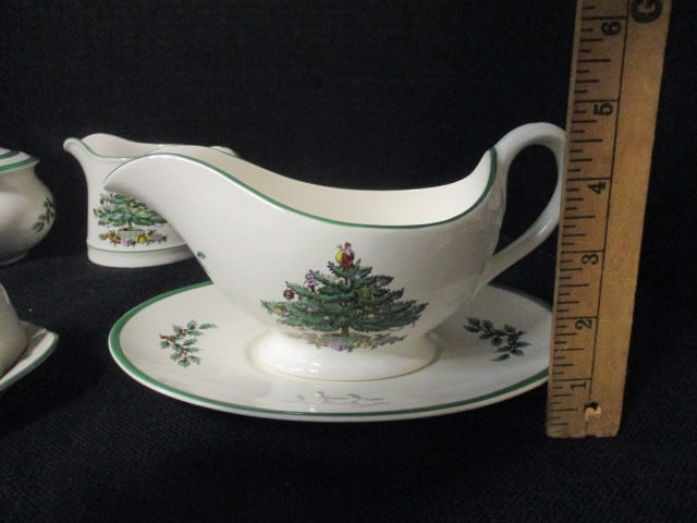 Spode "Christmas Tree" Completer Set-Butter Dish, Shakers, Creamer, Sugar Bowl and Sauce Boat - 8