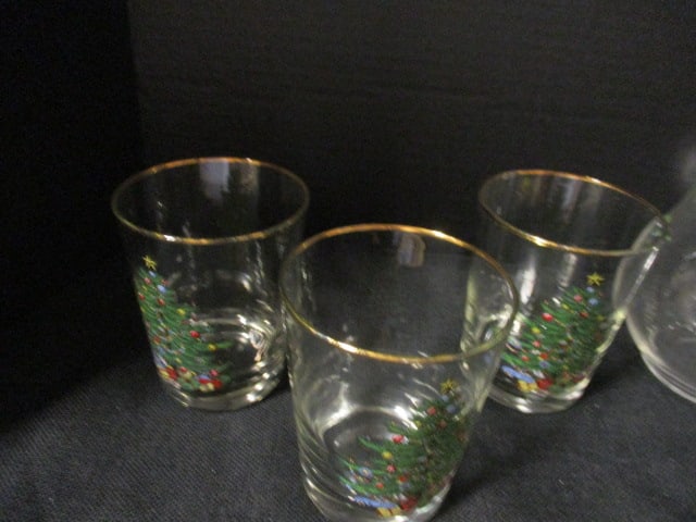 Spode "Christmas Tree" Glass Pitcher and Three Old Fashion Tumblers - 3