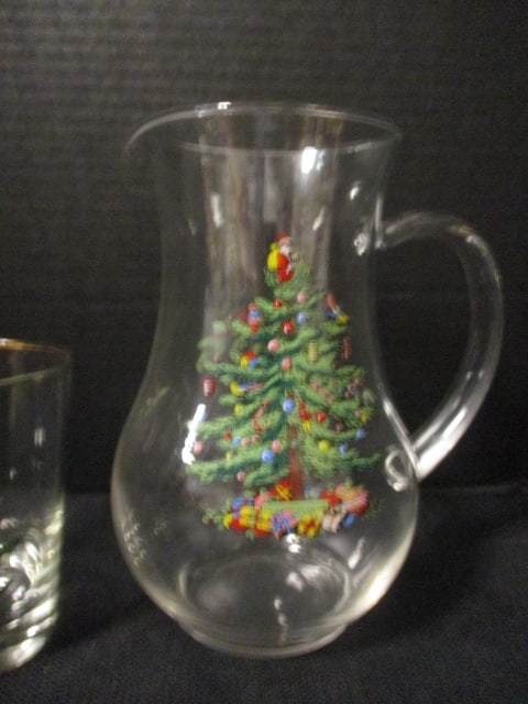 Spode "Christmas Tree" Glass Pitcher and Three Old Fashion Tumblers - 4