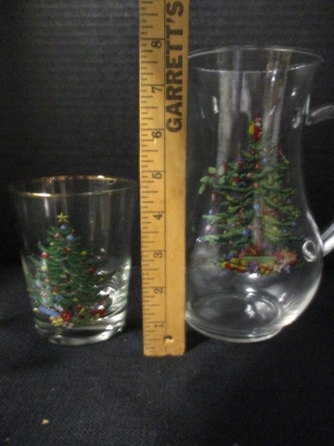 Spode "Christmas Tree" Glass Pitcher and Three Old Fashion Tumblers - 5
