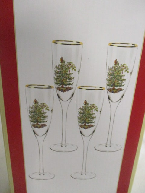 New Old Stock Spode "Christmas Tree" 4 Piece Champagne Flute Set - 4