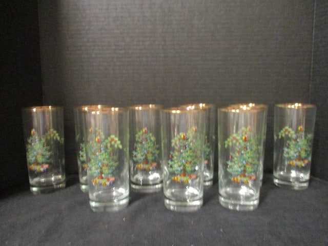 Nine Spode "Christmas Tree" Iced Tea Glasses: 6 1/4"h