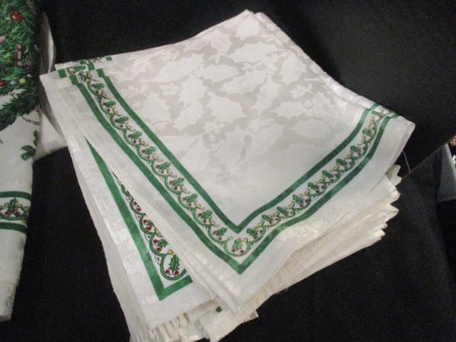 Spode "Christmas Tree" Table Cloths, Napkins and Two 4 Piece Napkin Ring Sets in Original Boxes - 6