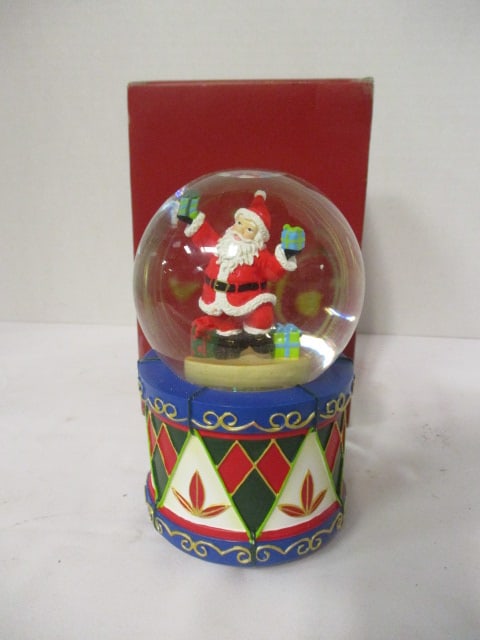 Waterford Holiday Heirloom Santa with Presents Musical Snowglobe in Original Box: 5 3/4"h, winds and plays