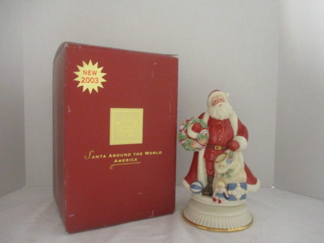 2003 Lenox for the Holidays Musical "Santa Around the World America in Original Box: 9 1/2"h, winds and plays "Joy to the World"