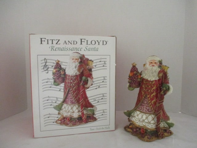 Fitz & Floyd Musical "Renaissance Santa" in Original Box: 9"h, winds and plays "Deck the Halls"