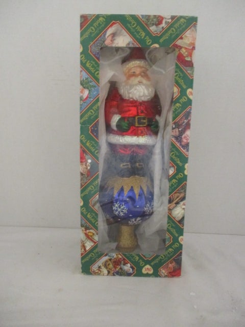2003 Merek Family's Old World Christmas Santa Blown Glass Tree Topper in Original Box: approx. 11"h