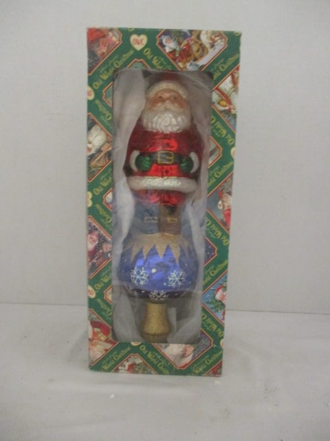 2003 Merek Family's Old World Christmas Santa Blown Glass Tree Topper in Original Box: approx. 11"h