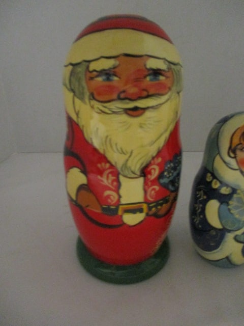 5 Piece Signed Handpainted Christmas Russian Nesting Doll Set - 2