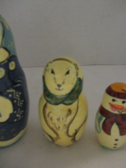 5 Piece Signed Handpainted Christmas Russian Nesting Doll Set - 4