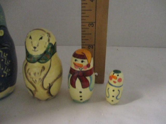 5 Piece Signed Handpainted Christmas Russian Nesting Doll Set - 6