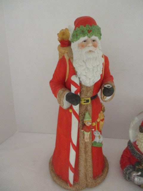 Musical Santa Snowglobe, Santa Bubble Night Light, Glazed Pottery Santa Bell, Pottery Santa Pick ... - 2