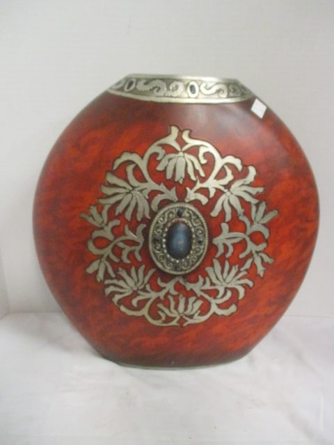 Large Hand Decorated Ceramic Squash Vase: 15 1/2"h