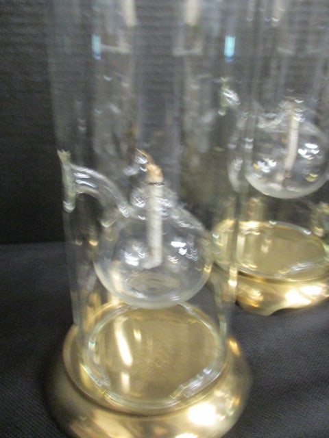 3 Piece Tiered Art Glass Hurricane Oil Lamps with Brass Stands - 2
