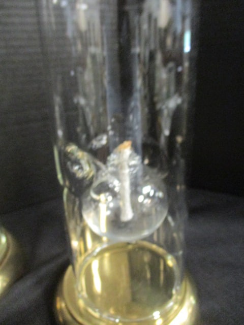 3 Piece Tiered Art Glass Hurricane Oil Lamps with Brass Stands - 4