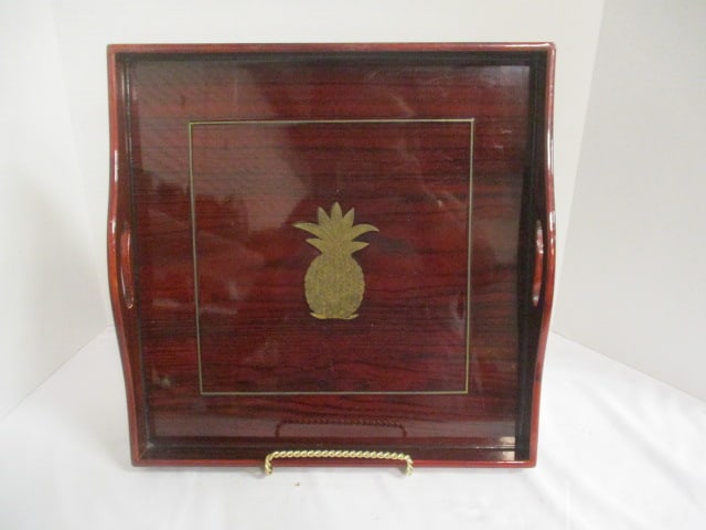 Lacquered Serving Tray with Brass Pineapple Inlay (1 of 5)