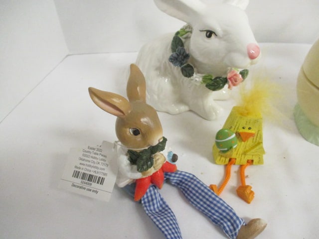 Vintage Hand Made Ceramic Rabbit on Egg Candy Dish, Handpainted Pottery Rabbit - 2