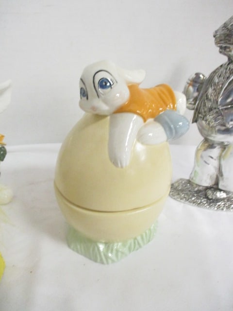 Vintage Hand Made Ceramic Rabbit on Egg Candy Dish, Handpainted Pottery Rabbit - 3