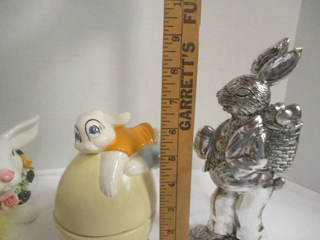 Vintage Hand Made Ceramic Rabbit on Egg Candy Dish, Handpainted Pottery Rabbit - 7
