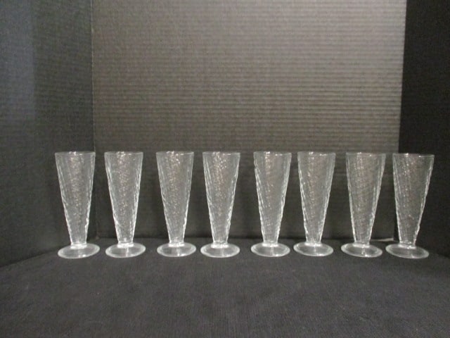 Eight Pressed Glass "Waffle Cone" Sundae Glasses: 6 3/4"h