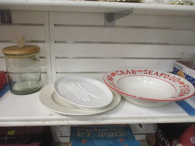 Over and Back Red/White "Seafood" Serving Bowl, White Asparagus Tray, (1 of 8)