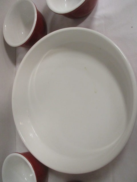 Corelle Red/White Stoneware Custard Bakers and Round Baker - 2
