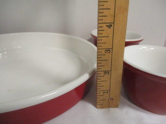 Corelle Red/White Stoneware Custard Bakers and Round Baker - 4