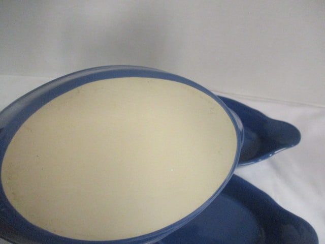 Three Blue Stoneware Au Gratin and Blue/White Oval Baking Dish - 7