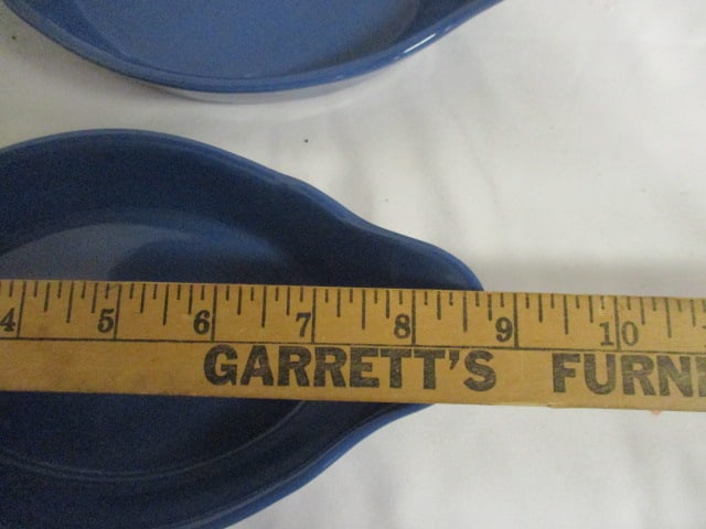 Three Blue Stoneware Au Gratin and Blue/White Oval Baking Dish - 8