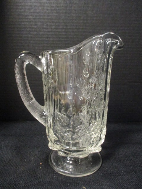 Westmoreland Glass Footed Grapevine Pressed Glass Pitcher: 9"h