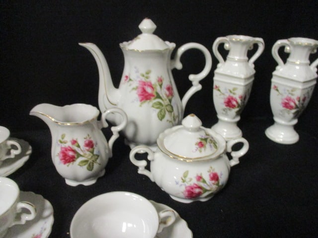 Polish Porcelain "Old Moss Rose" Coffee Set - 4