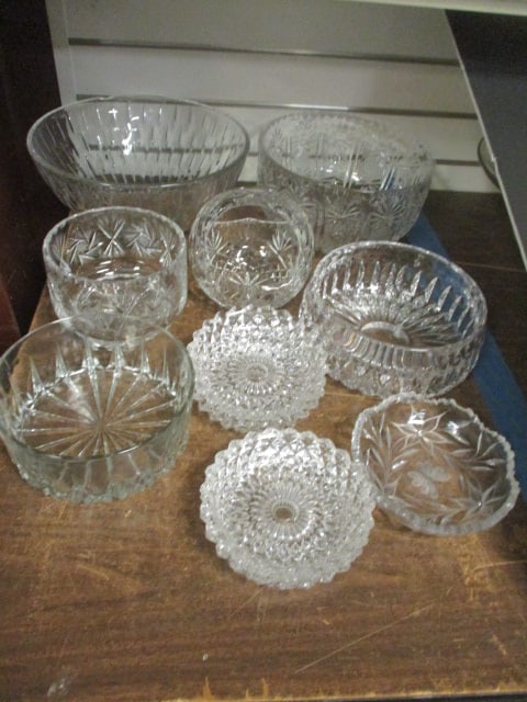 Nice Grouping of Crystal Bowls, Basket and Tidbit Dishes: some chips, see pictures and preview, Bring Boxes-Local Pickup Only