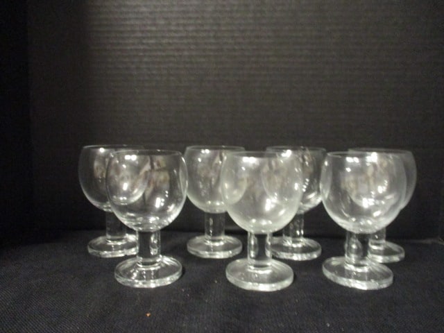Seven Pressed Glass Wine Glasses: 5"h