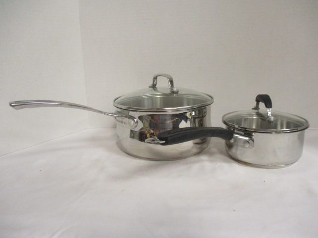 Two Cuisinart Stainless Steel Sauce Pans with Lids: Model 8619-14 and 4519-20