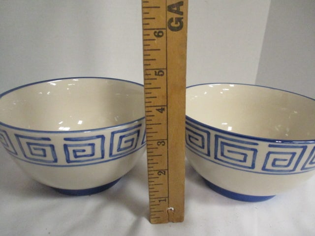 Cobalt Blue/White Mixing Bowl, Two Greek Key Design Stoneware Bowls and - 11