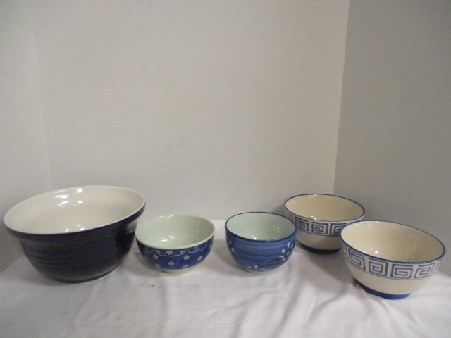 Cobalt Blue/White Mixing Bowl, Two Greek Key Design Stoneware Bowls and (1 of 11)