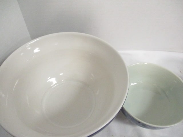 Cobalt Blue/White Mixing Bowl, Two Greek Key Design Stoneware Bowls and - 3