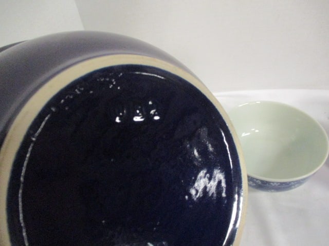 Cobalt Blue/White Mixing Bowl, Two Greek Key Design Stoneware Bowls and - 4