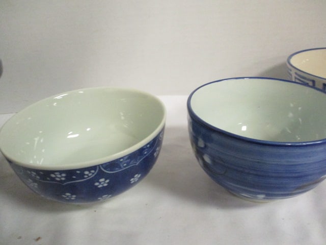 Cobalt Blue/White Mixing Bowl, Two Greek Key Design Stoneware Bowls and - 5