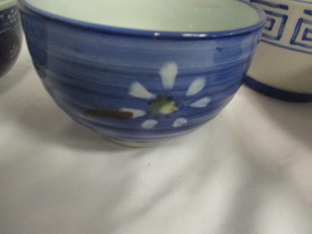 Cobalt Blue/White Mixing Bowl, Two Greek Key Design Stoneware Bowls and - 6
