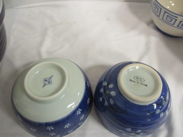Cobalt Blue/White Mixing Bowl, Two Greek Key Design Stoneware Bowls and - 7